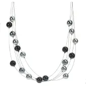 Behave - Ketting met zwarte en zilverkleurige parels - 40,5 cm (verlengketting 7,5 cm)