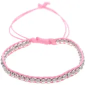 Behave - Armband - Verstelbaar Koord Armbandje - Roze met Zilverkleurige Kraaltjes