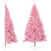 vidaXL Kunstkerstboom met standaard half 240 cm PVC roze