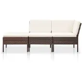 The Living Store Living Store 3-delige loungeset voor de tuin, met kussens, van bruin polyrotan