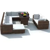 The Living Store Living Store loungeset voor in de tuin, 10-delig, met kussens, van bruin polyrotan