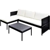 The Living Store Living Store 3-delige loungeset voor de tuin, met kussens, van zwart polyrotan