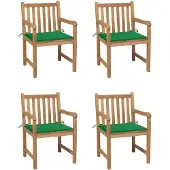 vidaXL Tuinstoelen 4 st met groene kussens massief teakhout