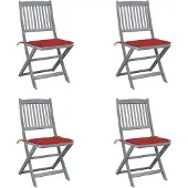 vidaXL Set van 4 klapstoelen met kussens, gemaakt van massief acaciahout.
