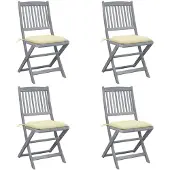 vidaXL Set van 4 klapstoelen met kussens, gemaakt van massief acaciahout.