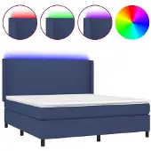 vidaXL Boxspringbed met matras en blauwe LED-verlichting, 180x200 cm, gestoffeerd