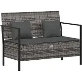 vidaXL Tuinbank 2-zits met kussens poly rattan grijs