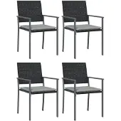 vidaXL Tuinstoelen 4 st met kussens 54x62,5x89 cm poly rattan zwart