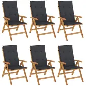 vidaXL Tuinstoelen 6 st verstelbaar met kussens massief teakhout