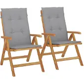 vidaXL Tuinstoelen 2 st verstelbaar met kussens massief teakhout