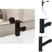 vidaXL Wastafelmengkraan met uittrekbare douchekop, zwart, 157x172 mm - Mengkranen