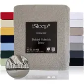 ISleep Dubbel Gebreide Jersey Hoeslaken - Hoge Hoek - Rondom Elastiek - Eenpersoons - 90/100x210/220 cm - Grijs