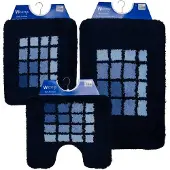 Wicotex Wicotex-Badmatset-Badmat-Toiletmat-Bidetmat blauwe rand blauw