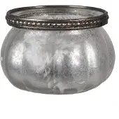 Clayre & Eef Theelichthouder Ø 9x6 cm Zilverkleurig Glas Waxinelichthouder Zilverkleurig Waxinelichthouder