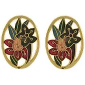 Behave Clip oorbel groen en goud-kleur met bloemen