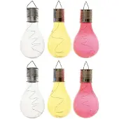 Lumineo 6x Buitenlampen/tuinlampen lampbolletjes/peertjes 14 cm transparant/geel/rood - Buitenverlichting