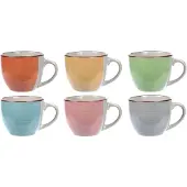 Excellent houseware Set van 6x koffie/espresso kopjes aardewerk multi-kleur 90 ml - Koffie- en theeglazen
