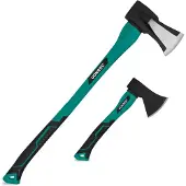 Vonroc Kloofbijl en handbijl set - gehard stalen kop - glasvezel steel – 79cm – 3900gr/35cm – 950gr