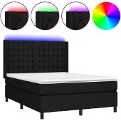 vidaXL Boxspring met matras en LED stof zwart 140x190 cm