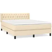 vidaXL Boxspring met matras stof crèmekleurig 140x200 cm