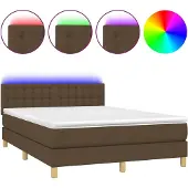 vidaXL Boxspring met matras en LED stof donkerbruin 140x190 cm