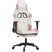vidaXL Massage gamestoel met voetensteun kunstleer wit en roze