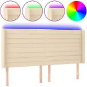vidaXL Hoofdbord LED 203x16x118/128 cm stof crèmekleurig