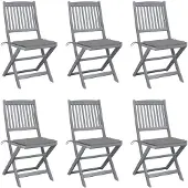 vidaXL Inklapbare stoelen 6 st met kussens massief acaciahout