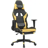vidaXL Massage gamestoel met voetensteun kunstleer zwart/goudkleurig