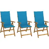vidaXL Set van 3 klapstoelen met kussens, gemaakt van massief acaciahout.