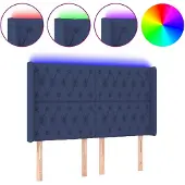 vidaXL Hoofdbord LED 147x16x118/128 cm stof blauw