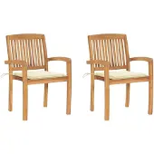 vidaXL Tuinstoelen 2 st met crèmekleurige kussens massief teakhout