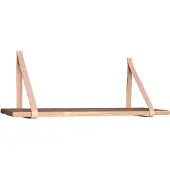 Hioshop Foyle wandplank 80x20 cm naturel olie, leren riemen bruin.