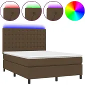 vidaXL Boxspring met matras en LED stof donkerbruin 140x190 cm