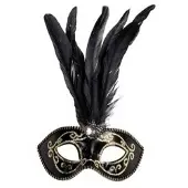Merkloos Venetiaanse glitter oogmaskers zwart met veren - Verkleedmaskers