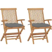 vidaXL Tuinstoelen 2 st met grijze kussens massief teakhout