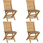 vidaXL Tuinstoelen 4 st met grijze kussens massief teakhout