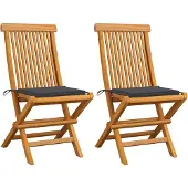 vidaXL Tuinstoelen 2 st met antracietkleurige kussens massief teakhout