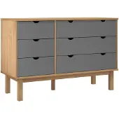vidaXL Ladekast OTTA 111x43x73,5 cm grenenhout bruin en grijs