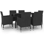 vidaXL 7-delige Tuinset met kussens poly rattan en glas