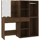 vidaXL Kaptafel met kastjes LED bewerkt hout bruin eikenkleur