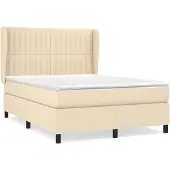 vidaXL Boxspring met matras stof crèmekleurig 140x190 cm