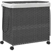 vidaXL Rieten wasmand op wielen - Grijs, 60 x 35 x 60,5 cm