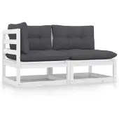 vidaXL 2-delige Loungeset met kussens massief grenenhout wit