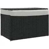 vidaXL Wasmand met deksel 55,5x35x34 cm poly rattan zwart