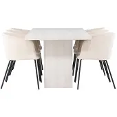 Ebuy24 Olga eethoek tafel wit en 6 berit stoelen beige.