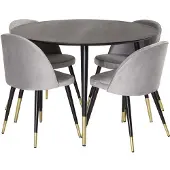 Ebuy24 Dipp eethoek tafel zwart en 4 Velvet stoelen grijs.