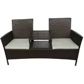 vidaXL Tuinbank 2-zits met tafeltje poly rattan bruin