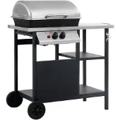 vidaXL Gasbarbecue met 3-laags zijtafel zwart en zilverkleurig
