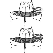 vidaXL Boombanken 2 st halfrond Ø159 cm staal zwart